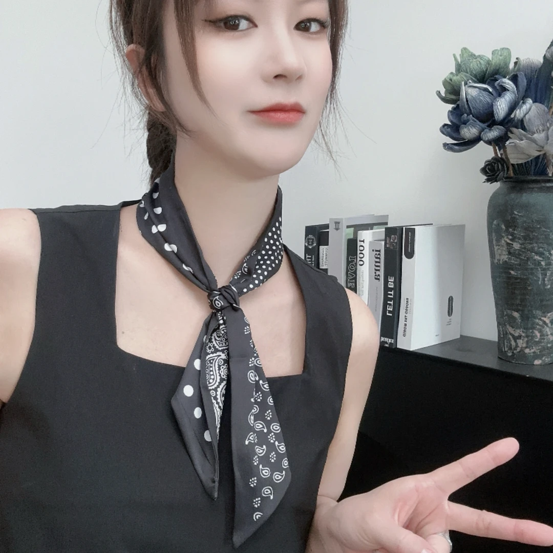 薄款腰果花丝巾波点飘带百搭装饰领巾绑包扎发长条ins围巾夏季