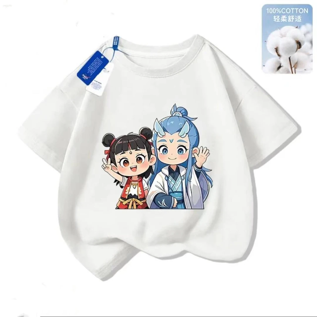 哪吒魔童闹海儿童卡通动漫纯棉短袖T恤2025夏季新款宽松上衣