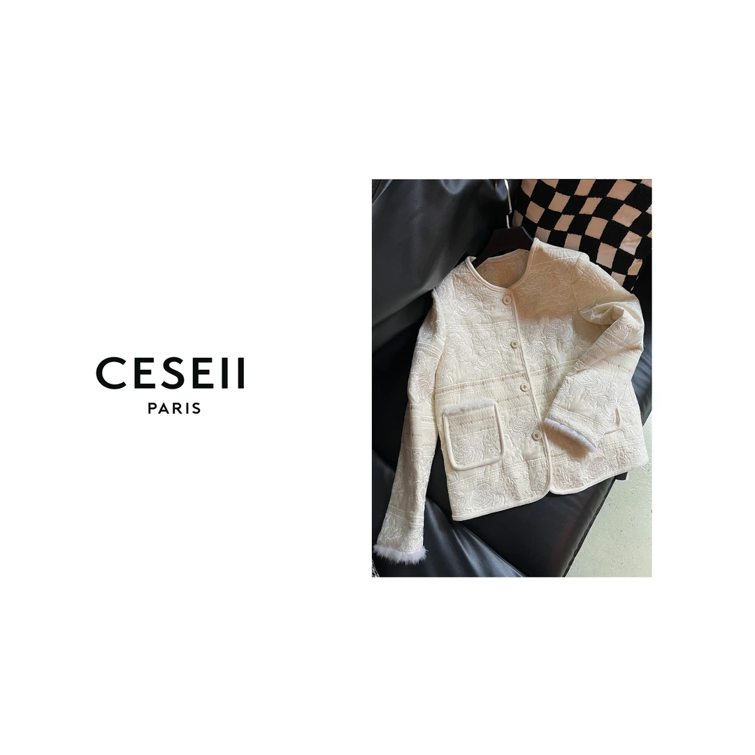 【XJ1385】CESEII秋冬新年战衣重工刺绣显白保暖新中式羽绒服