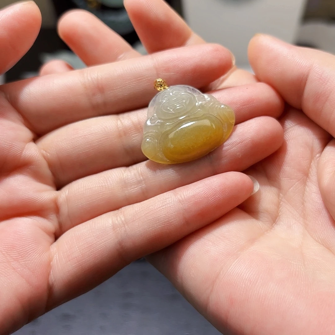 幸***草翡翠未镶嵌颈饰天然缅甸翡翠A货佛公