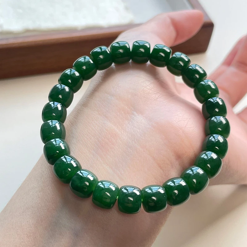 琳琯瑛和田玉碧玉直切手串约9*7.6mm