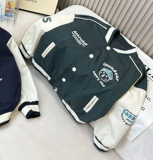 阿悄订制 童装 春款布莱熊梭织棒球服 墨绿色#S5606