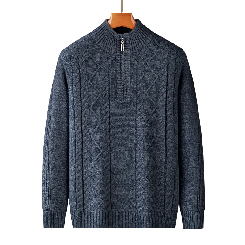 中年爸爸半高领拉链新款羊毛衫男士加绒加厚保暖打底衫针织毛衣