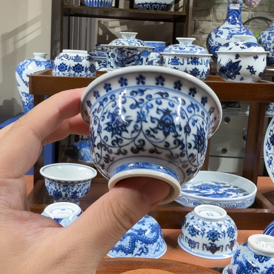 摆件宇泽堂精品缠枝莲小压手杯