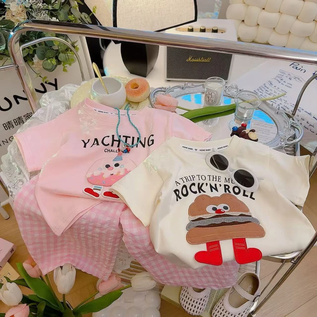 新款韩系儿童可爱短袖T恤2025纯棉男女宝宽松上衣洋气