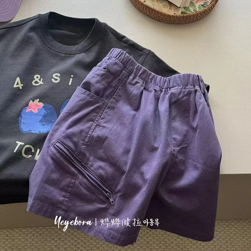 潮牌韩板男童纯色短裤2025夏装儿童中大童休闲中裤女童五分裤