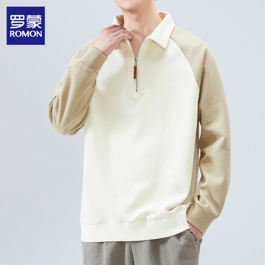 罗蒙男士长袖卫衣2025秋季新款潮牌拼色休闲痞帅慵懒风打底衫男装