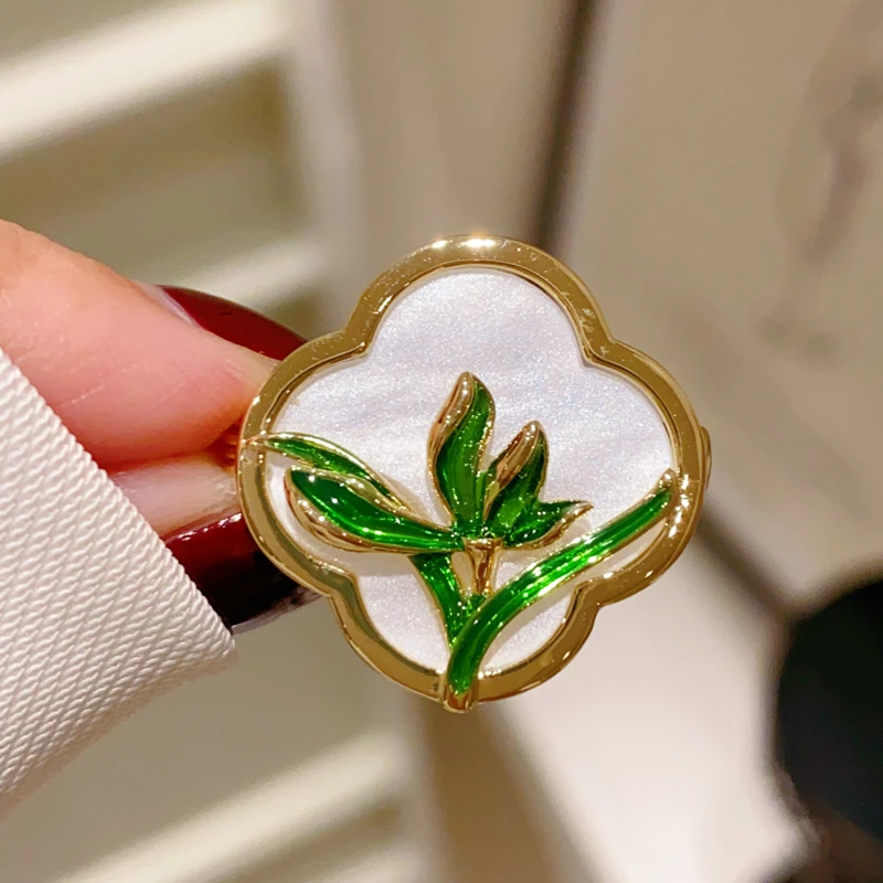 铜胸针 新中式复古国风四叶草兰花领口防走光小别针简约滴油