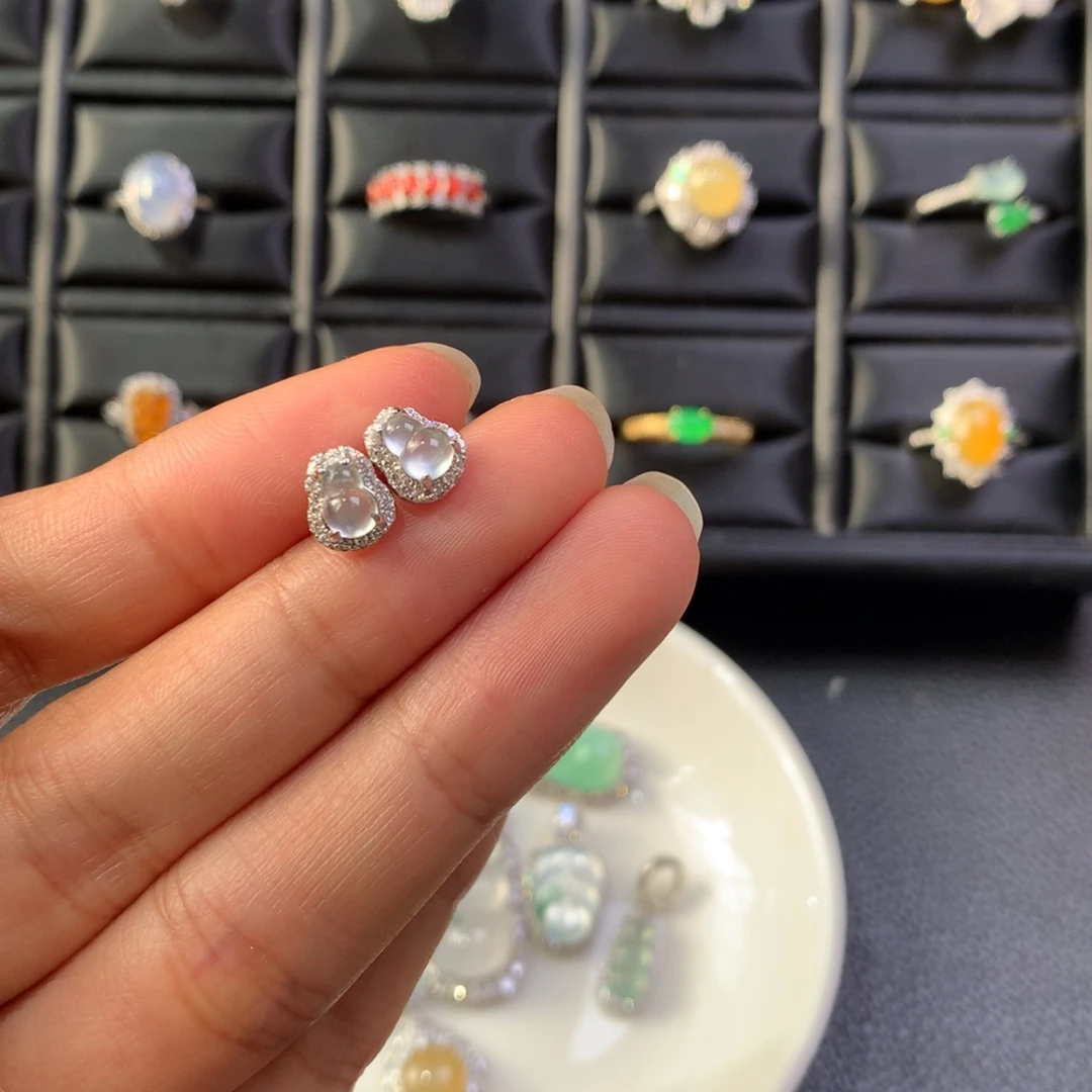 翡翠银S925镶嵌耳饰