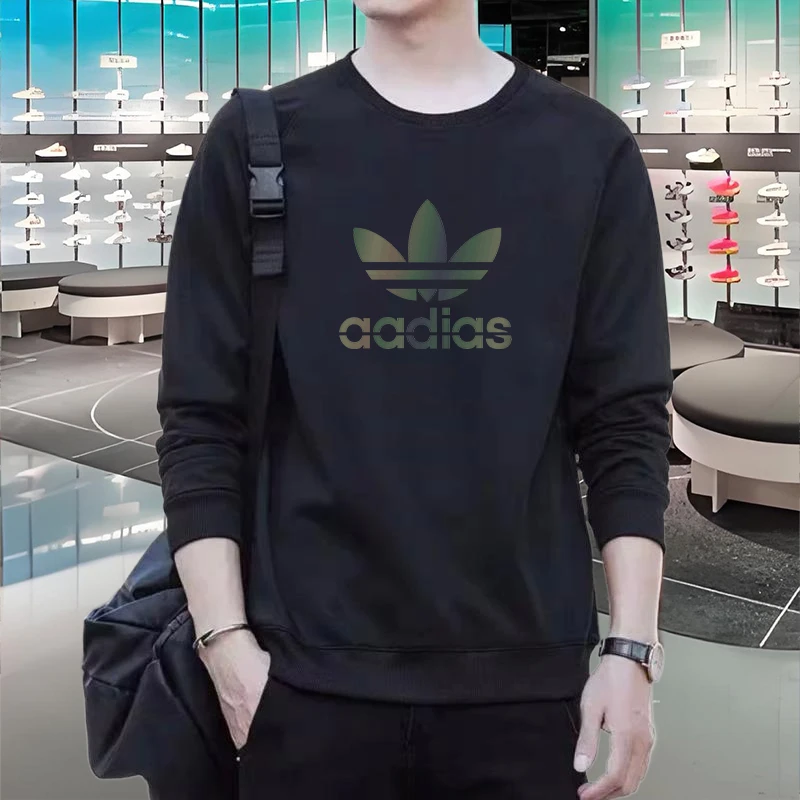 【奥莱正品】圆领加绒卫衣男2025年秋冬新款宽松情侣休闲上衣打底衫