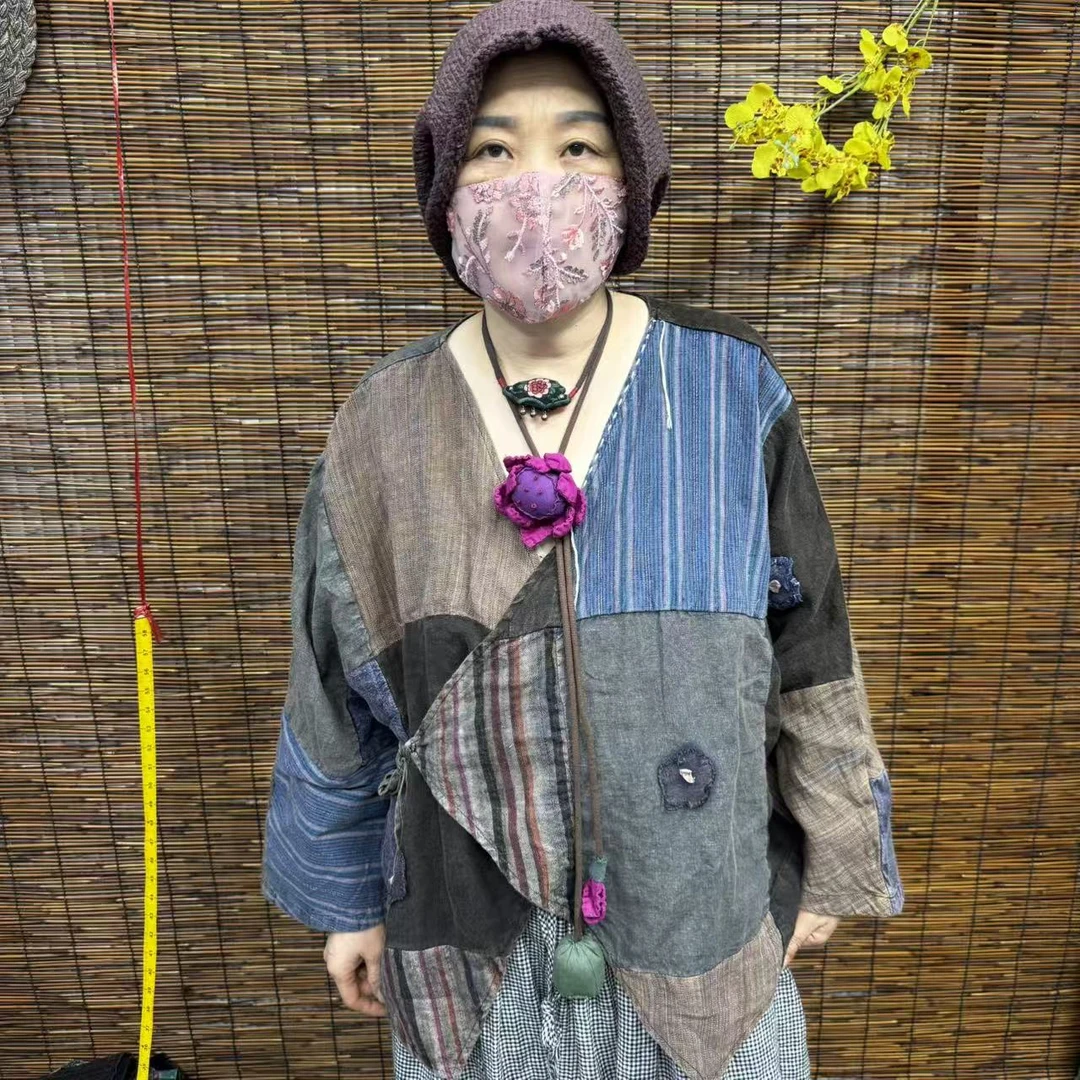 短外套做旧外套复古秋季蝙蝠袖薄款拼色潮流女长袖