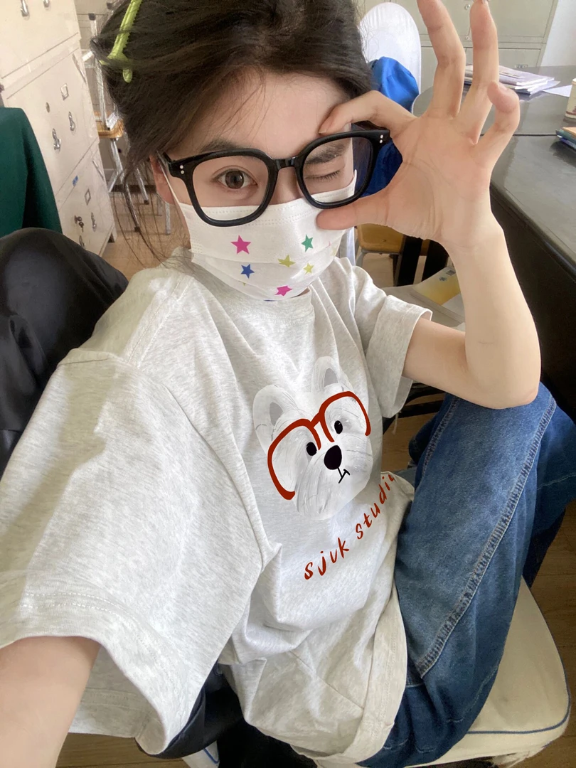 韩版简约胖MM小众款印花上衣潮牌2-300斤大码女装夏季卡通t恤短袖