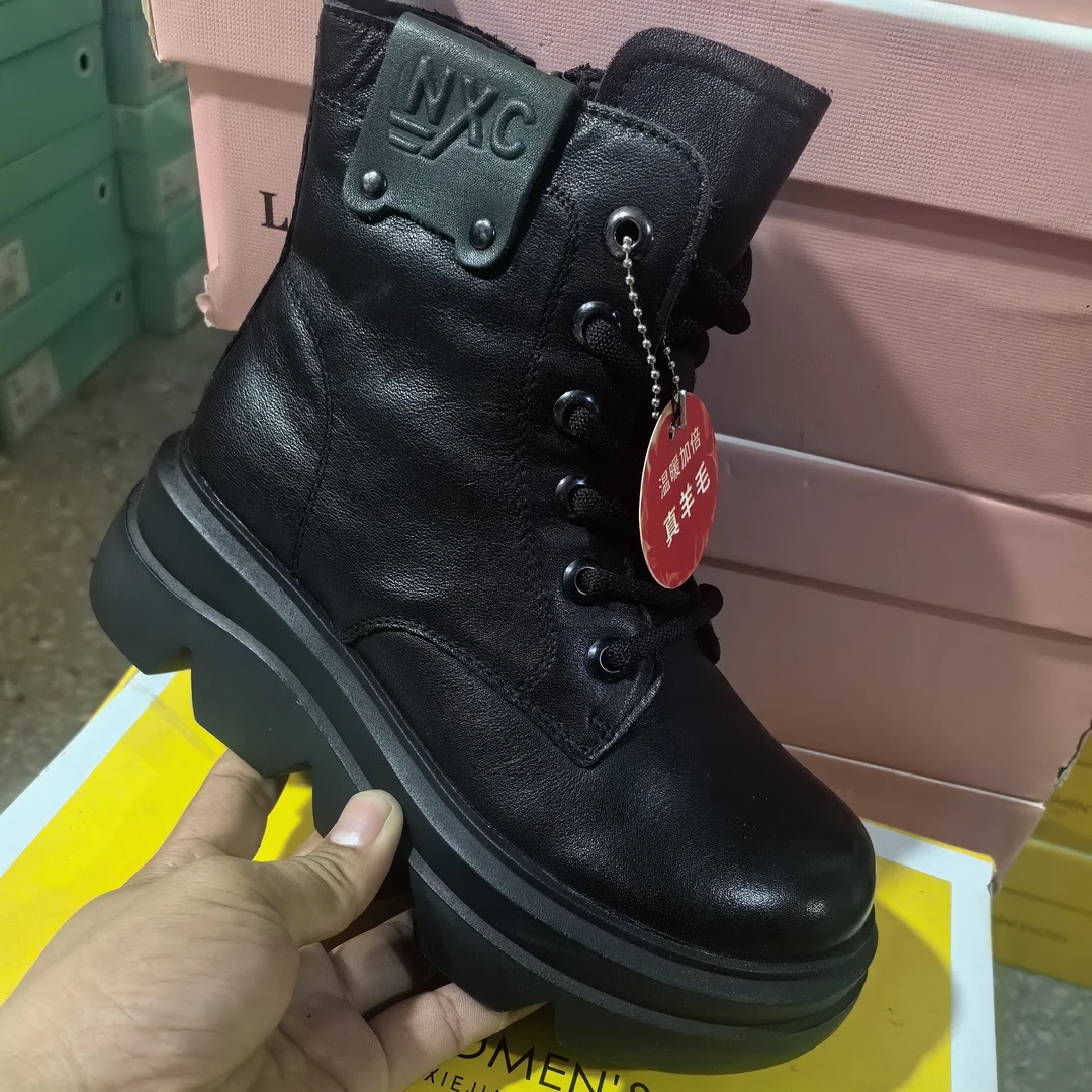 (高货77811)头层牛皮厚底手工百搭羊毛靴靴子