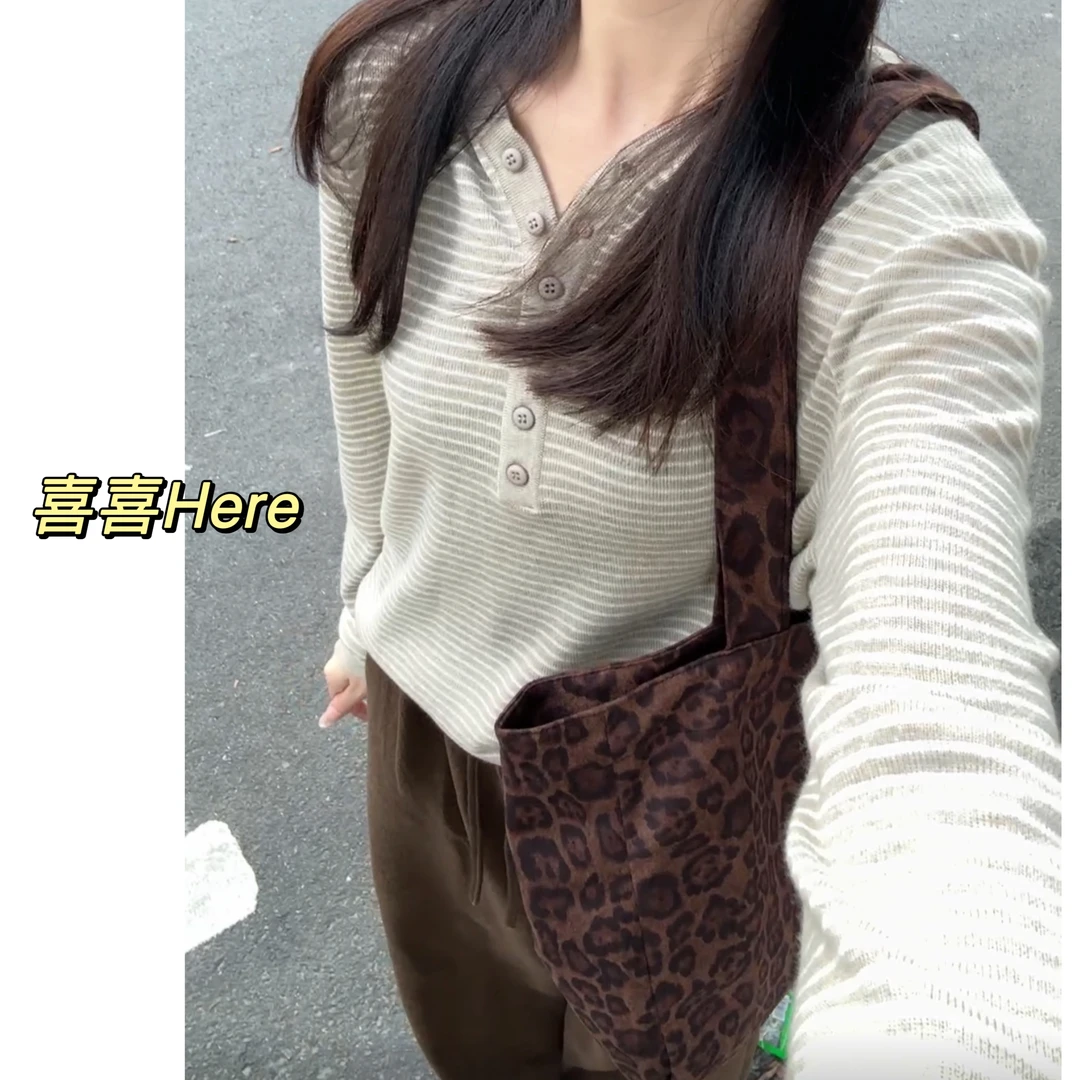 今喜Here.捡秋绿条.针织冬季连帽女长袖条纹宽松慵懒风韩系上衣