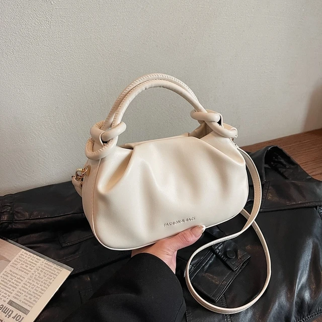 小众清新褶皱手拎包女2025新款春夏质感单肩斜挎包软皮百搭小包包