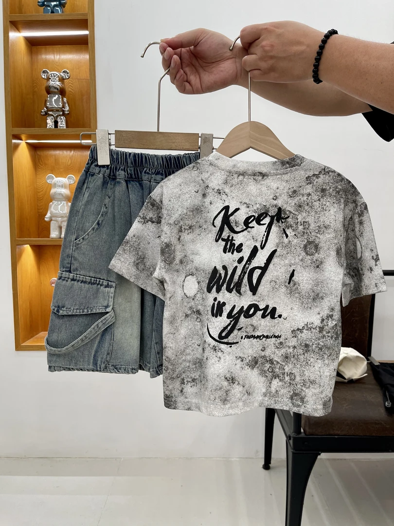 儿童夏季短袖T恤薄款纯棉男童痞帅洋气项链半袖上衣男孩夏装-607