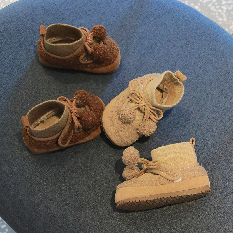2882女宝宝毛绒棉鞋冬季软底加绒毛毛鞋蝴蝶结可爱软底韩版学步鞋