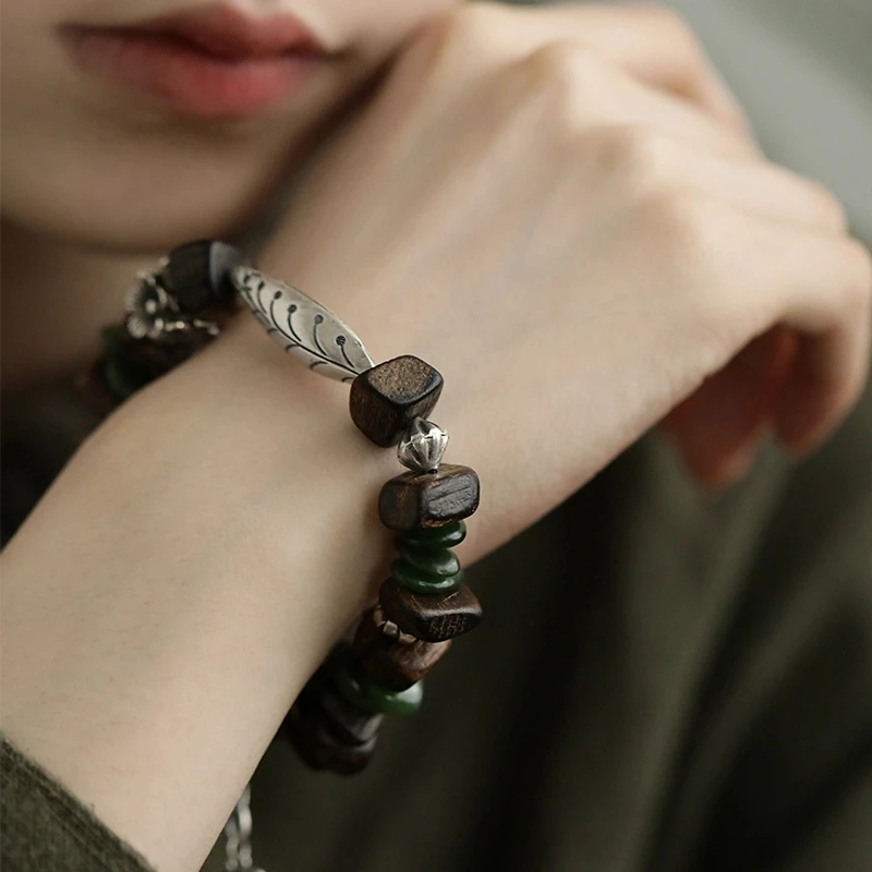 925银手链 S08270《意浓》复古做旧啾啾鸟叶子花朵手链小众个性