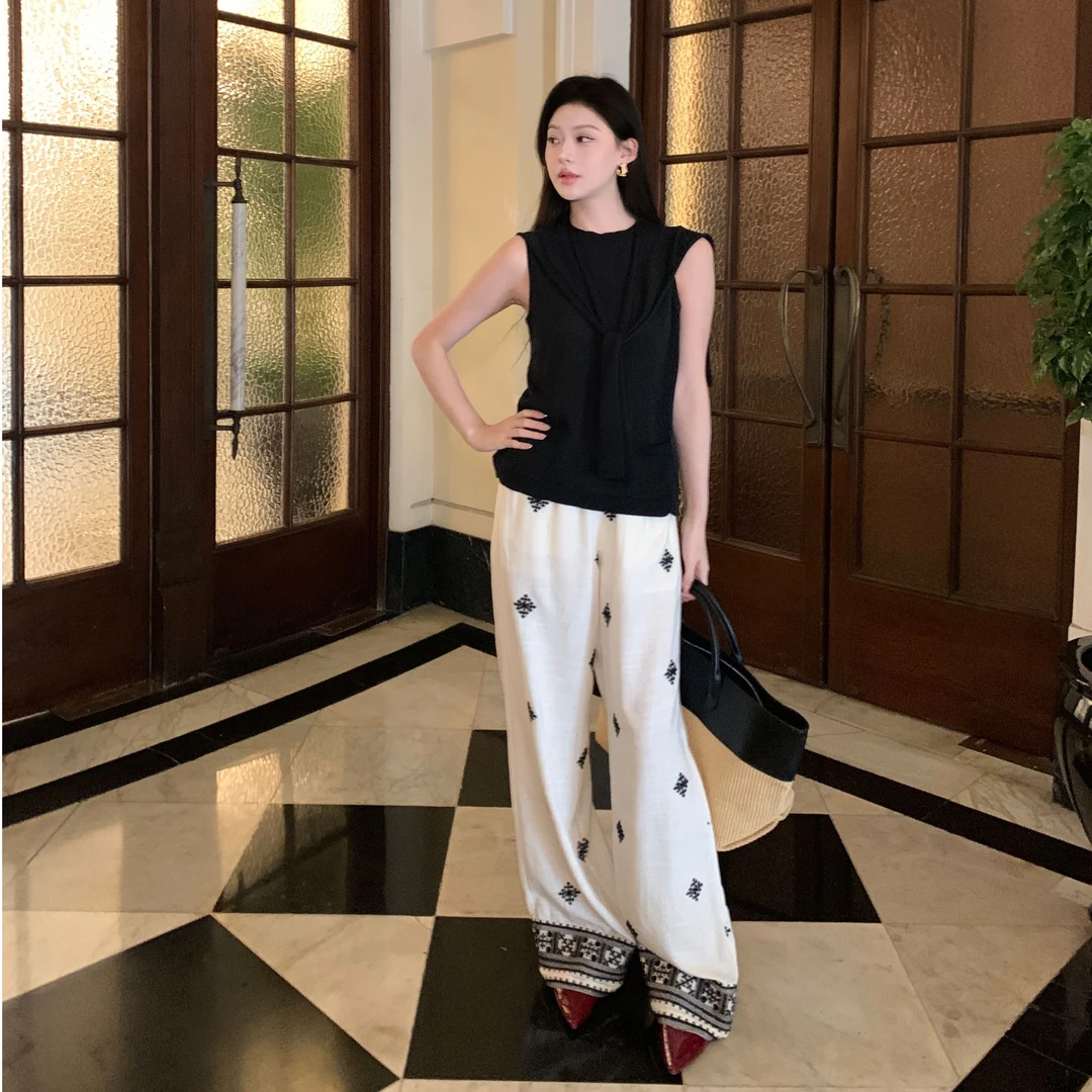 现货 JINY 静一｜【麻绣风吟】老钱风高级感度假风亚麻休闲裤女宽松