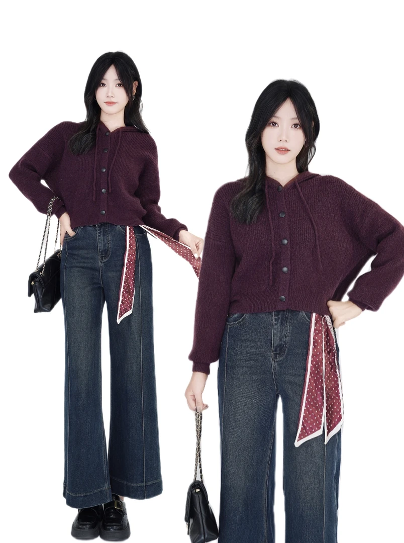 [街调]慵懒感宽松型毛衣女针织衫秋冬显气质时尚穿搭小香风短款