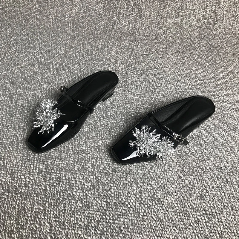 露涵思小众钉珠烟花内增高包头拖鞋女夏季外穿方头穆勒鞋银色凉拖