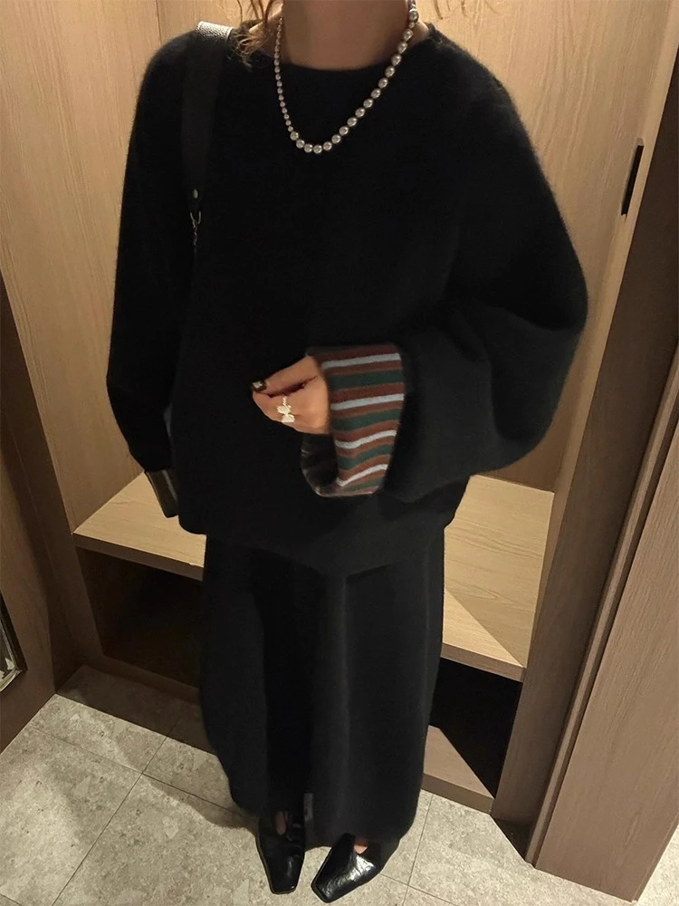 秋季套装女款2025新款爆款时尚一整套ootd穿搭黑色上衣裤子两件套