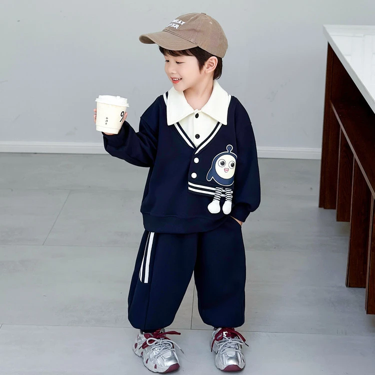 男童秋季套装2025新款韩系休闲小男孩假两件POLO衫宝宝卫衣儿童装