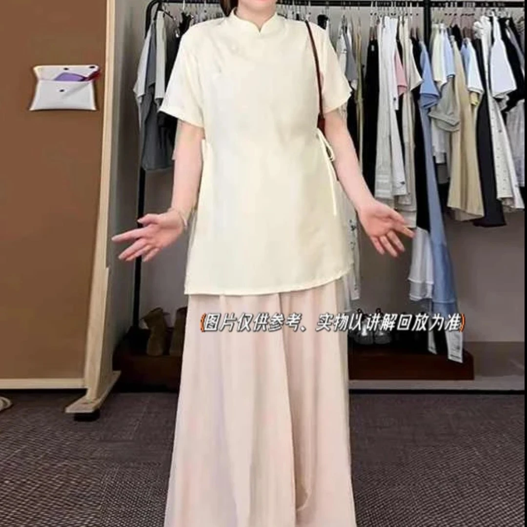 大码女装时尚洋气显瘦宽松大码新中式国风上衣＋裤裙套装