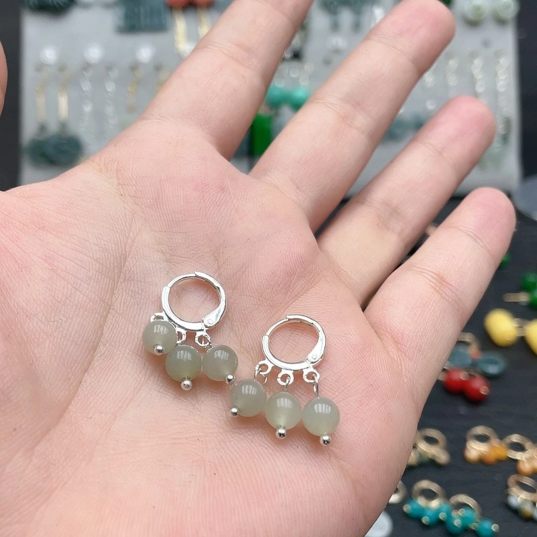 银S925镶嵌翡翠耳饰0083