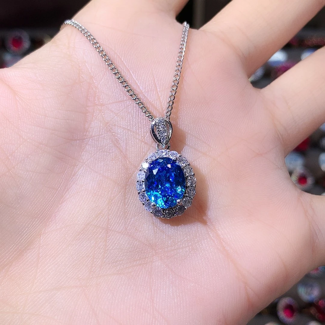 银S925镶嵌颈饰海蓝宝石白810