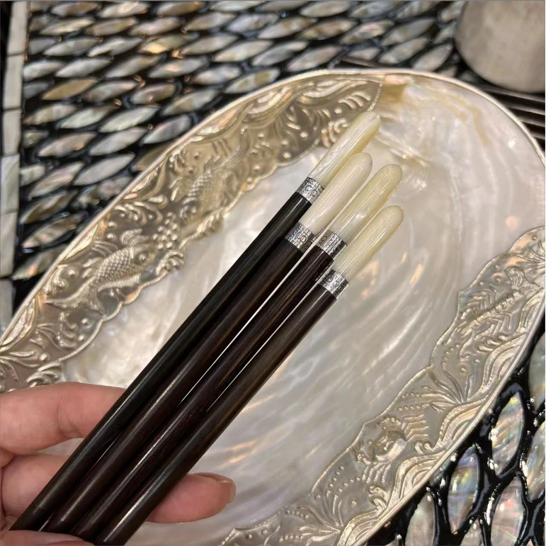 KA-||【圆】东南亚深海贝壳酸枝木手工艺术品摆件2双