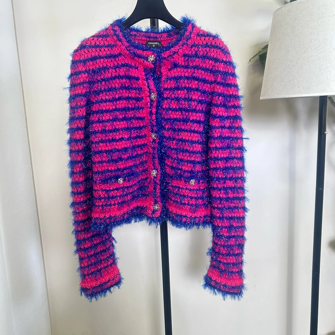 99新 Chanel/香奈儿 紫色金丝针织外套 38码