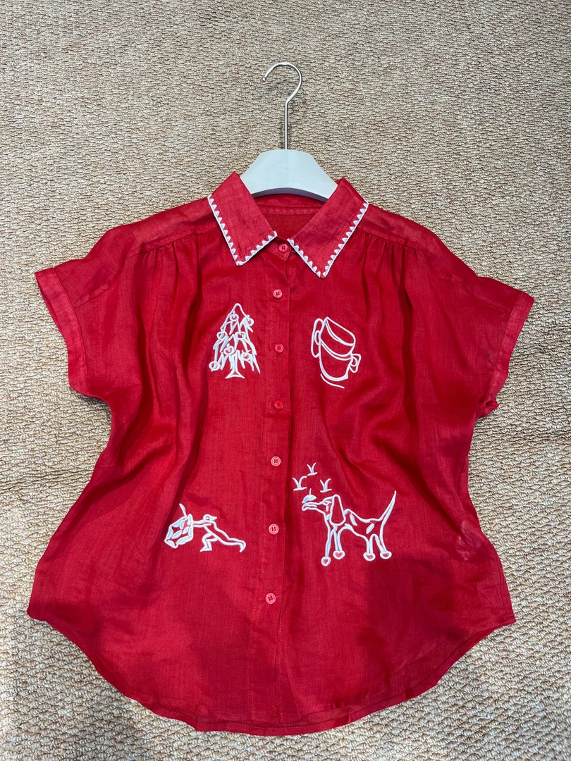 夏季简约气质百搭苎麻小衫衬衫【红蔷薇】