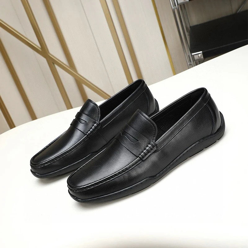 新款男士简约豆豆鞋头层牛皮软皮休闲鞋一脚蹬薄款夏季潮男鞋子