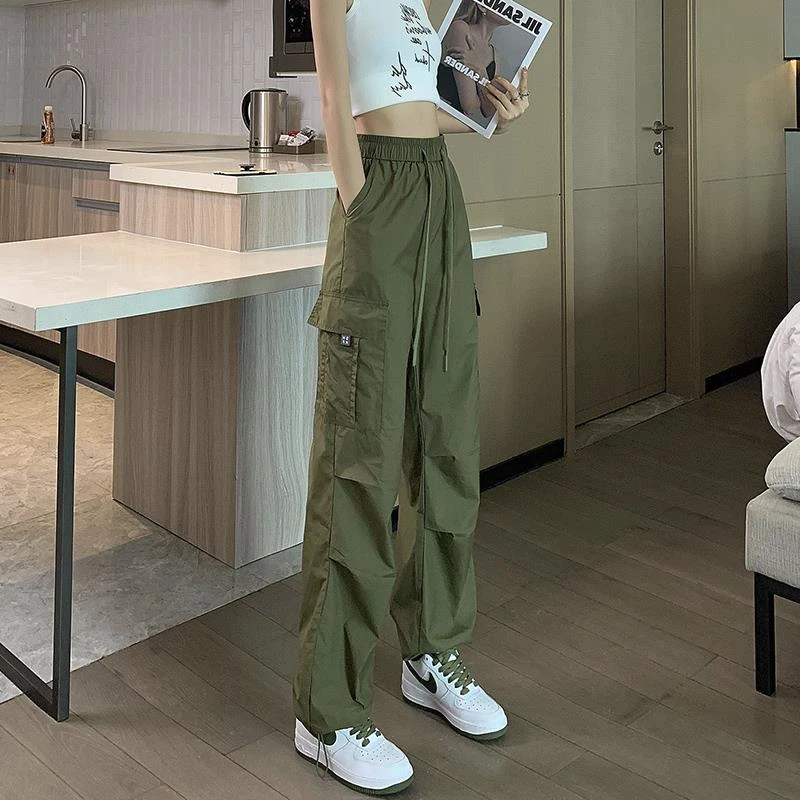 美式军绿色工装裤女夏季薄款冰丝速干运动裤小个子休闲束脚哈伦裤