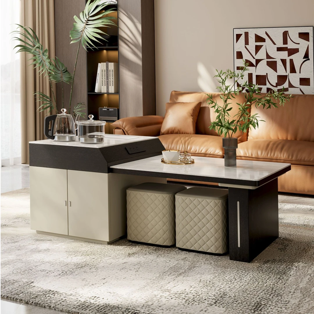 茶几烧水岛台可伸缩茶桌子家用烧水壶一体小户型伸缩茶台茶几客厅