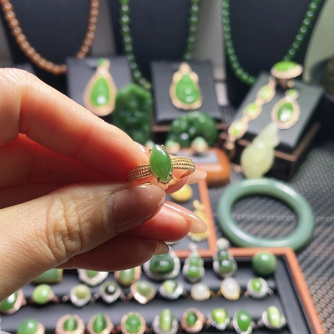 和田玉银S925镶嵌戒指