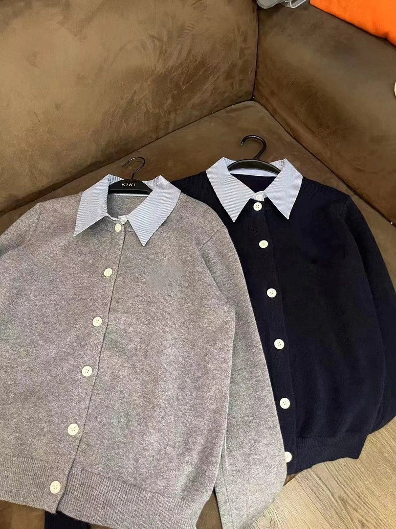 鑫燃Kiki 假两件衬衫领针织开衫 866 KIKI【有标】
