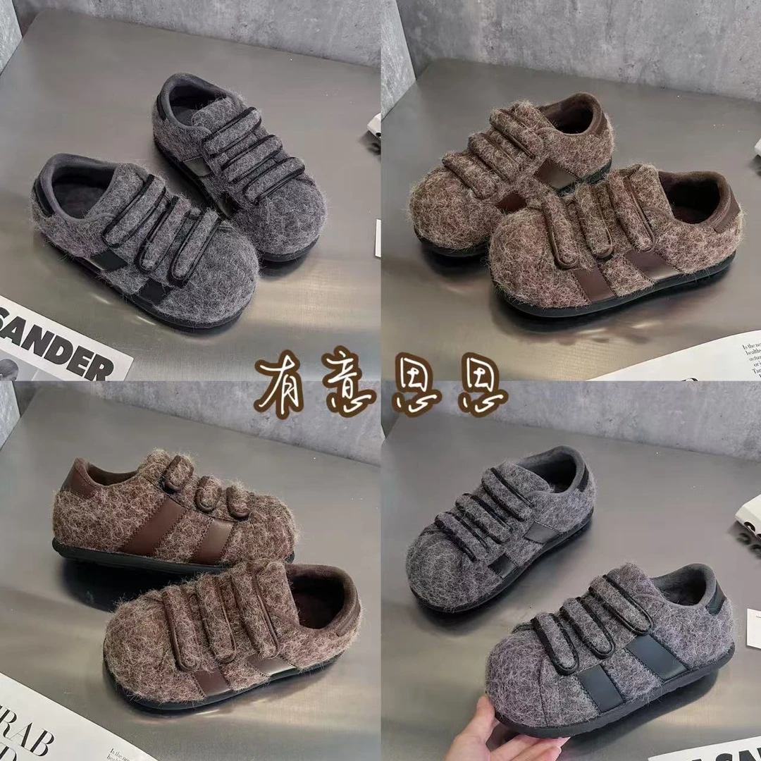 有意思思女鞋“毛毛鞋”毛呢料魔术贴休闲百搭时尚韩版潮流厚底