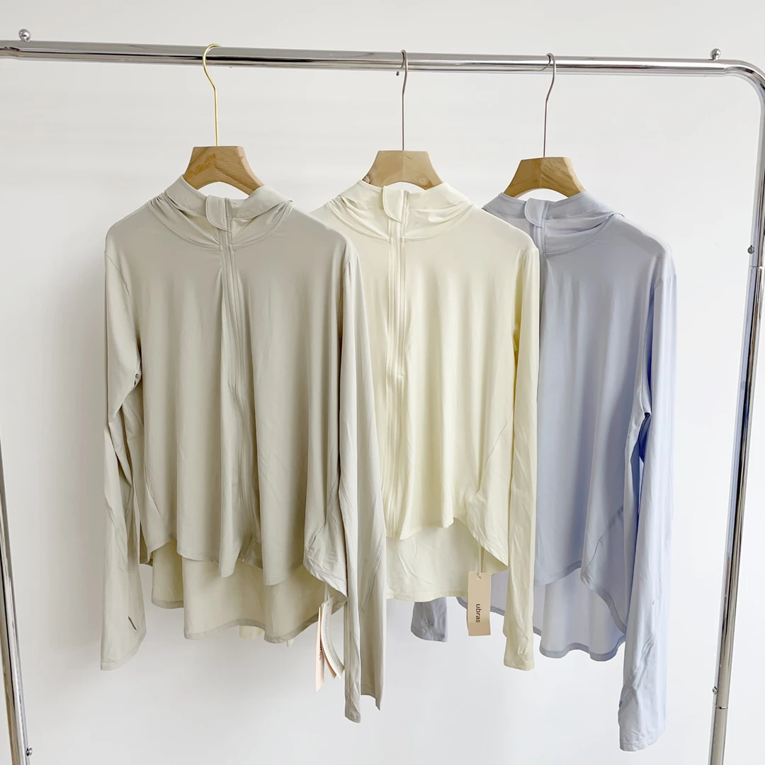 H124 前后摆带帽薄款轻盈三色防晒衣