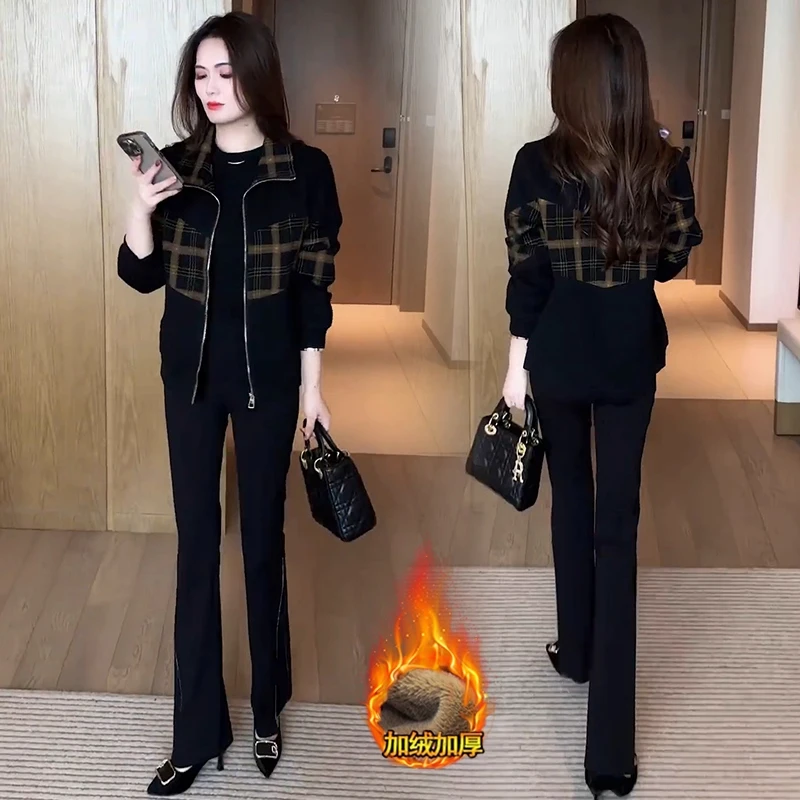 高级感时尚拼接短款外套女士春秋装新款大码女装气质显瘦加绒上衣