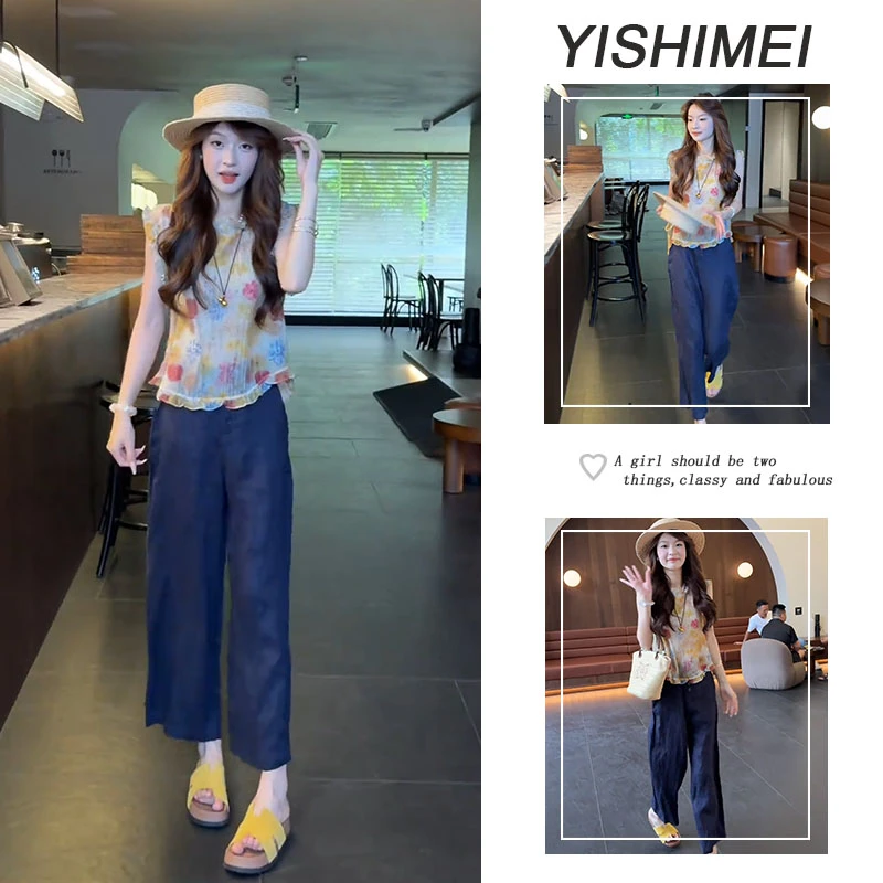 套装女2025年女夏季新款爆款碎花薄款减龄无袖上衣休闲阔腿裤套装