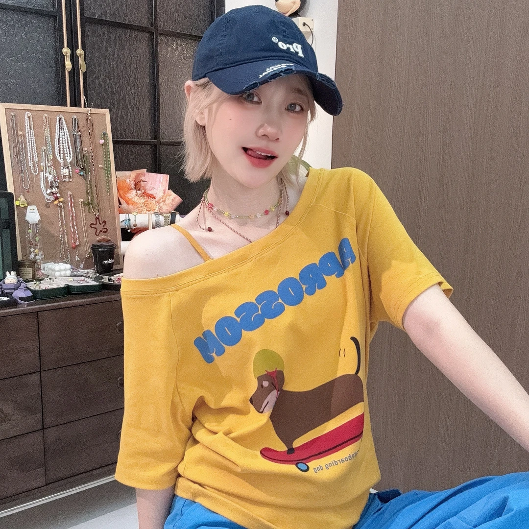 Apr.【滑板狗2.0】斜肩时尚百搭休闲夏季数码印宽松潮流T恤25ST422