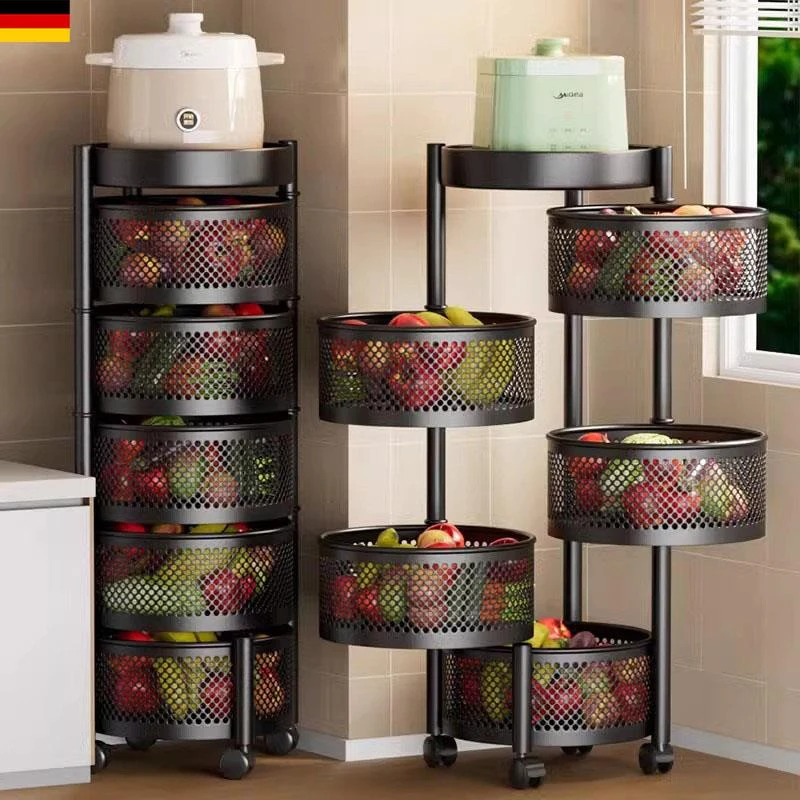 德国厨房多功能旋转置物架家用落地零食小推车水果蔬菜篮子收纳架