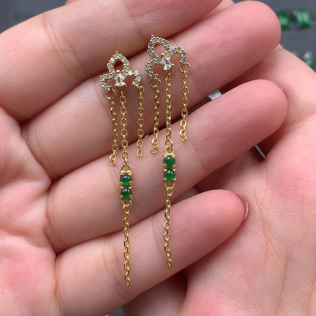 翡翠银S925镶嵌耳饰