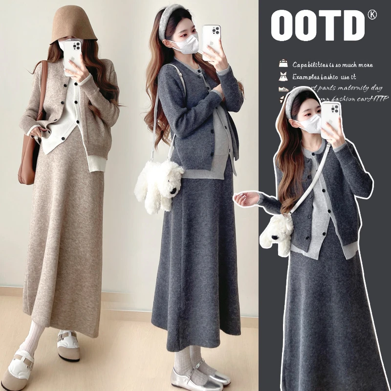 孕妇套装秋冬春季新款爆款时尚假两件拼接毛衣宽松休闲连衣裙孕妇
