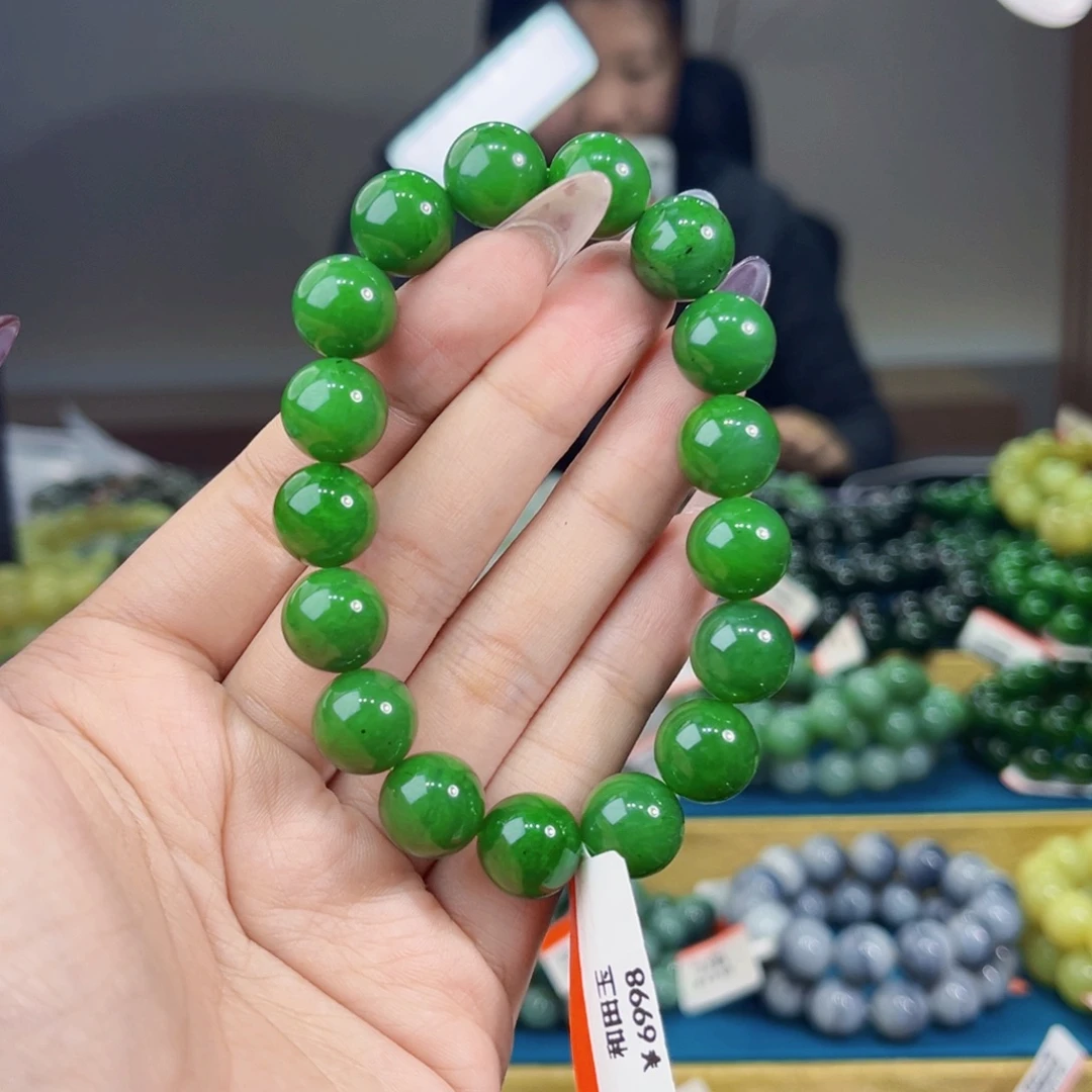 和田玉未镶嵌手链天然和田玉俄碧辣阳绿手串12