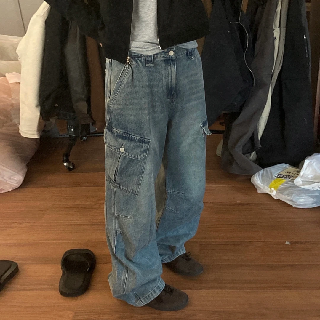 MRCYC复古水洗工装牛仔裤男秋季cleanfit穿搭韩系通勤直筒阔腿裤