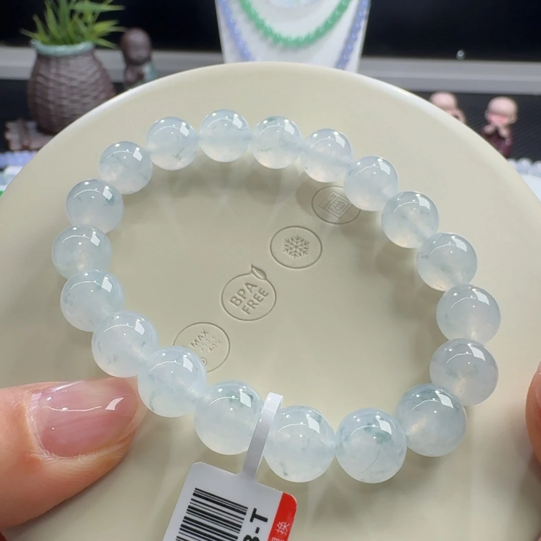 未镶嵌手链翡翠冰胶白底飘小碎花单圈10mm