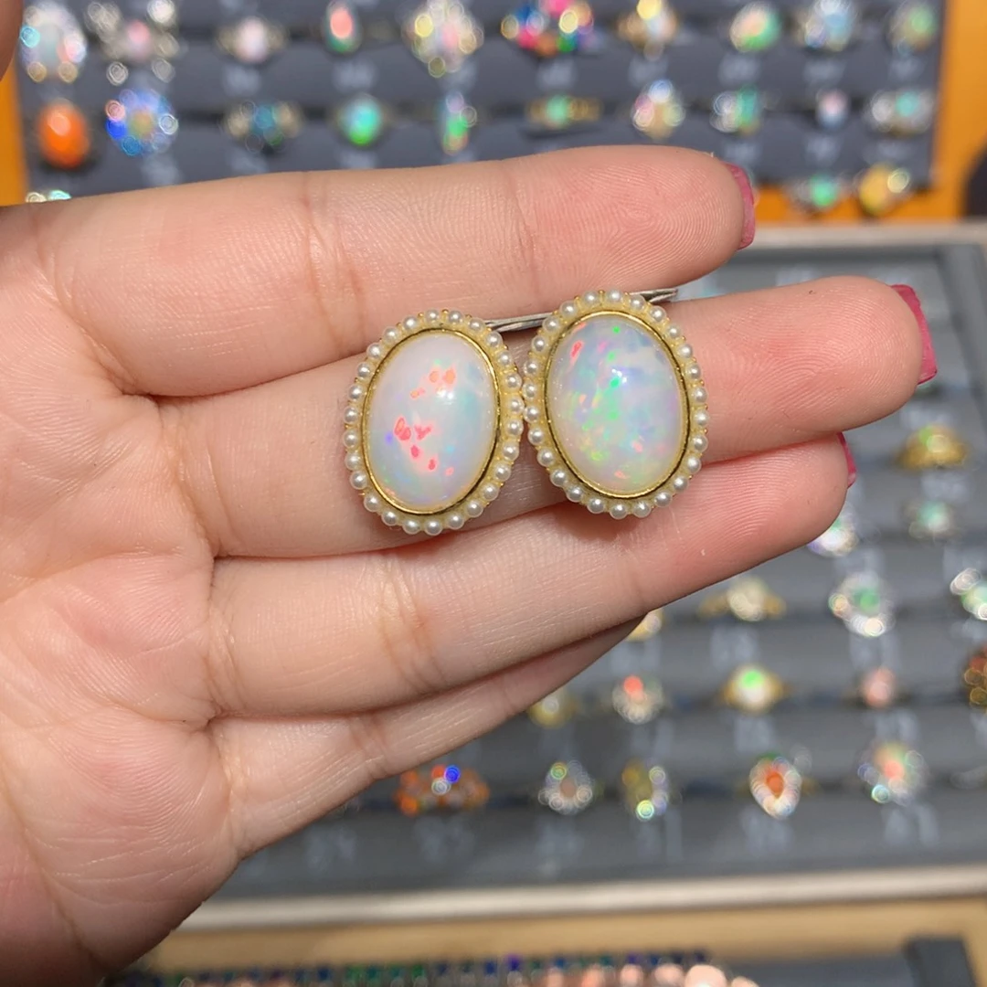 银S925镶嵌欧泊欧泊耳饰l